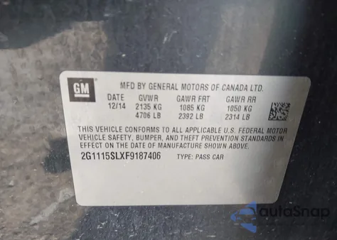 2015 Chevrolet Impala 1Lt from USA, damaged, VIN 2G1115SLXF9187406